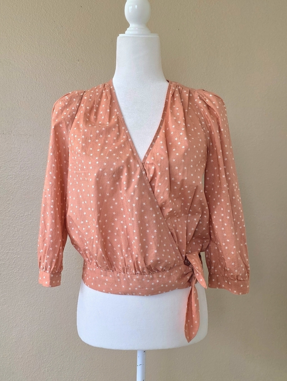 Madewell Womens Coral Peach Stars Wrap Top - Size XS